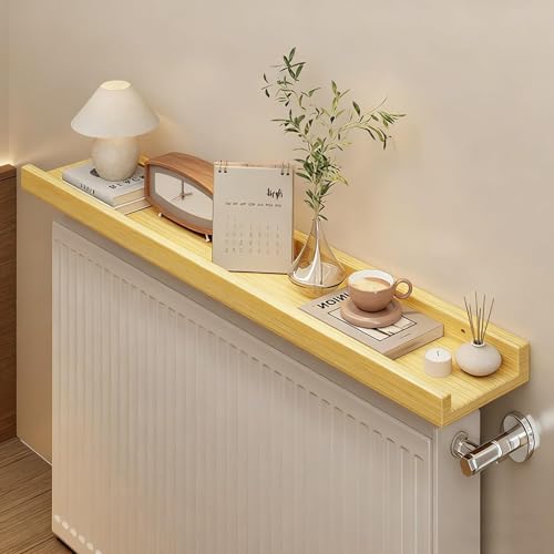 Balda Radiador de Madera, Estante de Almacenamiento Radiador, Repisa Sobre Radiador a Prueba de Polvo y Humo Cubre-Radiadores Flotantes Modernos, Capacidad de Carga 30 Kg(Amarillo,120x12cm/47x4.7in)