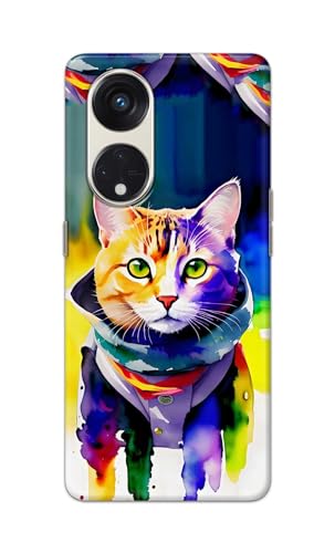 Image of Printed Hard Back Cover for Oppo Reno8 T 5G | Reno 8T 5G Back Cover (Coloured Cat) -190724(EA)