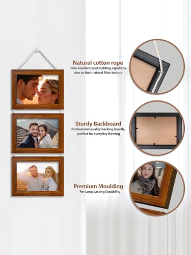 Image of Art Street Pearl Drop Hanging Photo Frame Set of 3 Photo Frame for Home & Office Decoration (Size- 5 x7 Inches, Color - Brown)