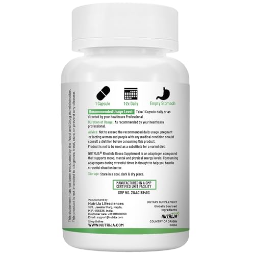 Image of NutriJa Rhodiola Rosea Root Extract 500mg | Rosavins & 1% Salidrosides & Adaptogen Complex with Bioperine. (60 Capsules)|Rosea Root Extract Capsules
