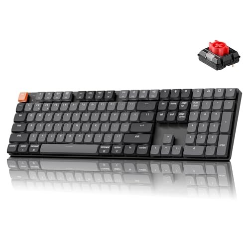 Image of Keychron K5 Version 2 Wireless Bluetooth Low Profile Mechanical Keyboard | QMK Launcher, 100% Full-Size Layout with Milk POM Red Switch, White Backlit with Shine-Through Keycaps for Mac Windows Linux