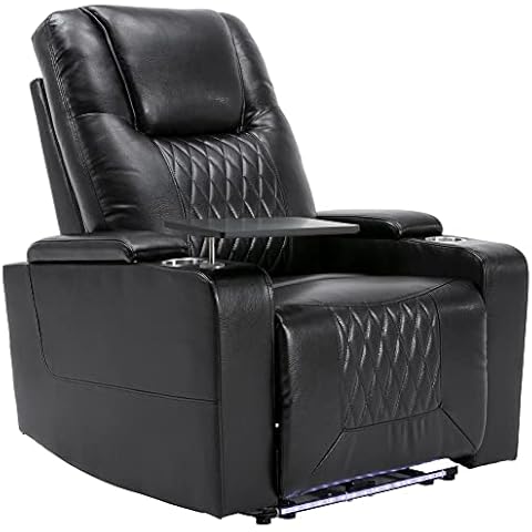 Bidook Electric Recliner Chair with USB Charge Port, 360 Swivel Tray Table, Hand in-Arm Storage, Cup Holders, Ambient Lighting - Recliner Chair Home Theater Seating(UK Stock) Cover
