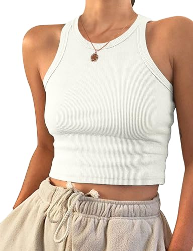 PLOKNRD Crop Top Weiß Damen Ärmellos Racerback Rundhals Tank Top M