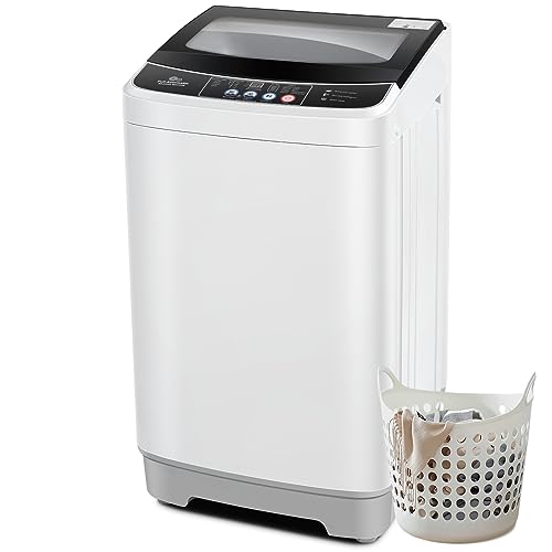 Nictemaw Portable Washing Machine 17.8Lbs 2.4 Cu.ft Full Automatic Washer Machine with 10 Programs and 8 Water Levels Small Washing Machine for Apartment, Rv, Home, Glass Cover
