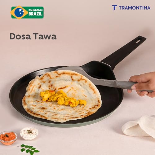 Image of TRAMONTINA Aura Dosa Tawa 30cm | Reinforced Ceramic Non-Stick Cookware | Quick & Even Heating | Low-Oil Cooking | Bakelite Handle | Induction & Gas Compatible |Sea Green
