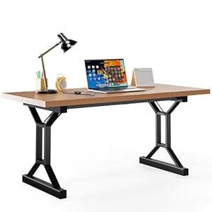 70.8-Inch Wooden Desk, Modern Executive Desk，Large Farmhouse Home Office Desks, Simple Study Computer Table, Desk Tables for Home & Dining, Gray-Black