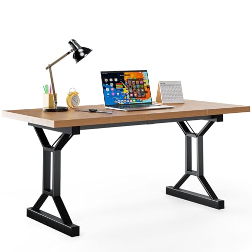 70.8-Inch Wooden Desk, Modern Executive Desk，Large Farmhouse Home Office Desks, Simple Study Computer Table, Desk Tables for Home & Dining, Gray-Black