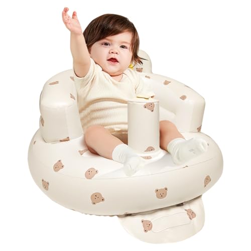 Image of ROPECUBE Inflatable sit up Chair for Babies 3-36 Months, Baby seat with Built in Air Pump，Infant Back Support Sofa with Storage Case for Inside and Outside (Cute Bear Plus)