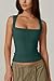 QINSEN Women's Square Neck Sleeveless Double-Layer Tank Tops Basic Tight T Shirts Malachite Green M