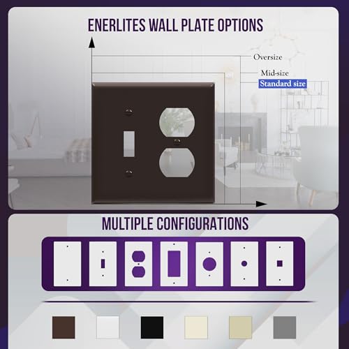 Image of ENERLITES Combination Toggle Light Switch /Duplex Receptacle Outlet Wall Plate, Standard Size 2-Gang 4.50 inch x 4.57 inch, Polycarbonate Thermoplastic, 881121-BR, Brown
