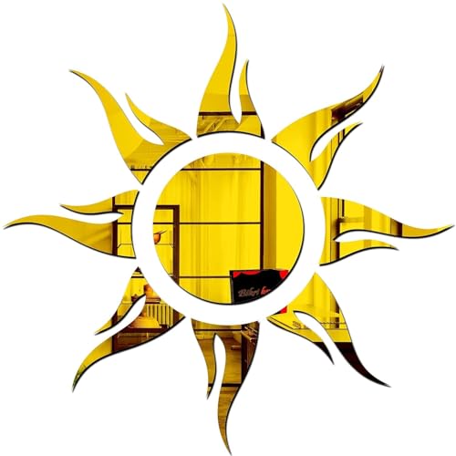 Image of Bikri Kendra - Sun (Model-3) Golden Stickers for Wall, Acrylic Mirror, Mirror Wall Decor Sticker,