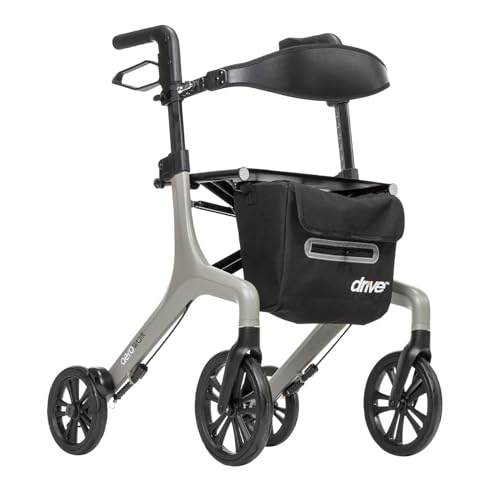 Drive Medical AeroWalk Ultra-Lite Rollator with Seat Lightweight Adult Walkers with 4 Wheels Folding Rolling Walker for Women Men and Seniors 15.2 Pounds 23 Inch Seat Height Grey