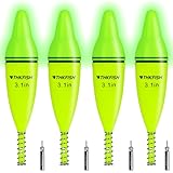 THKFISH 4PCS LED Lighted Fishing Bobbers Fishing Floats for Night, Spring Bobber Float Saltwater Freshwater Lighted Floats Glow for Crappie Walleye Catfish, 3.1', Green