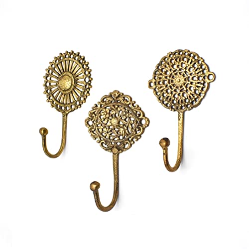 Brook And Birch VCH128129130 Boho Brass Wall Hooks, Gold Hooks For Hanging Wall Mount Brass Coat Hooks Keys Hanger Clothes Hooks Vintage Brass Towel Hooks cover