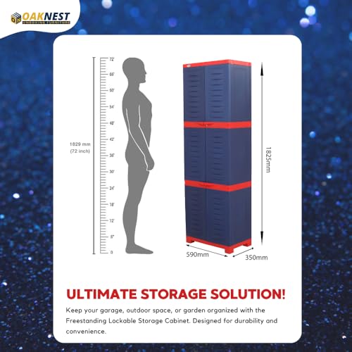 Image of Oaknest Supreme Fusion-03 Plastic Storage Cabinet | Compact & Multipurpose Storage Solution | Waterproof, Durable & Lightweight | Ideal for Home, Office & Garage | Red and Blue