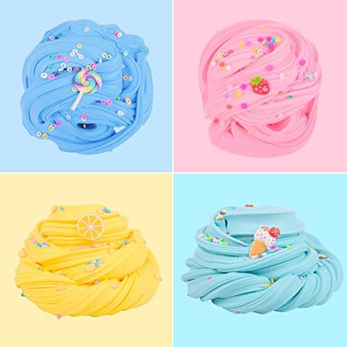 4 Pack Butter Slime kit,Soft and Non Sticky With Lollipops, Ice Cream, Lemon Slices, Slime Charm Etc, Scented DIY Slime for Girls and Boys, Stress Relief Toys for Kids Education, Parties and Gifts