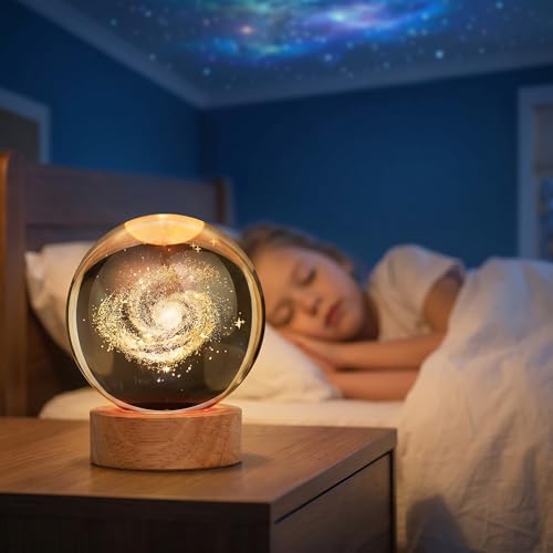 Image of Large 3D Galaxy Crystal Ball Night Light, Crystal Lamp 16 Color Changing with Remote Control for Bedroom Decor, Ideal Birthday Gift for Teens Boys and Girls, Galaxy Model