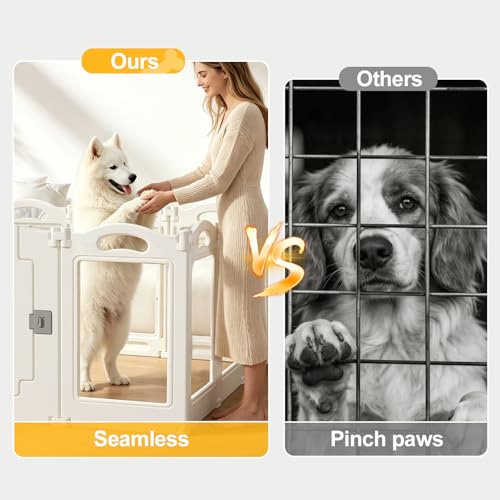 Image of Foldable Clear Acrylic Dog Playpen with Door, 23.6 inch Acrylic Puppy Playpen, Easy Assemble Indoor Pet Fence with White Frame, Clear Dog Playpen for Puppies & Animal (White, 23.6'H, 12 Panels + 1 Door)