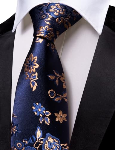 Image of Barry.Wang Floral Ties for Men Flower Necktie with Tie Clip Formal