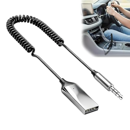 Adaptateur Jack Bluetooth 5.4 pour Voiture Récepteur AUX 3,5mm et USB, Mains Libres avec Micro Intégré, Récepteur Bluetooth 5.4 Voiture, Compatible...