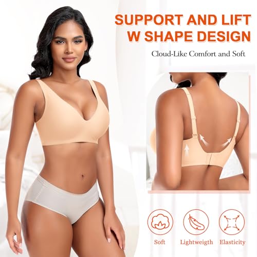 Image of DOCUMO Deep V Bras for Women No Underwire Comfort Wireless Bralettes Adjustable Sleep Seamless Plunge Bra with Bra Extender