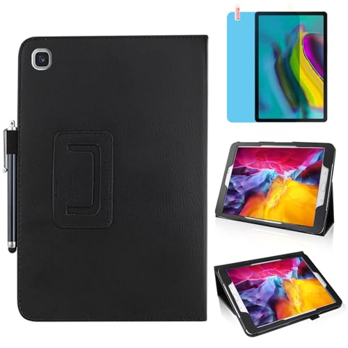 Slim Leather Case for Samsung Galaxy Tab S5e 10.5 Inch 2019 (SM-T720 T725 T727), Multi-Angle Stand Full-Protective Tablet Cover Book Case with Stylus Pen,Screen Film (Black)