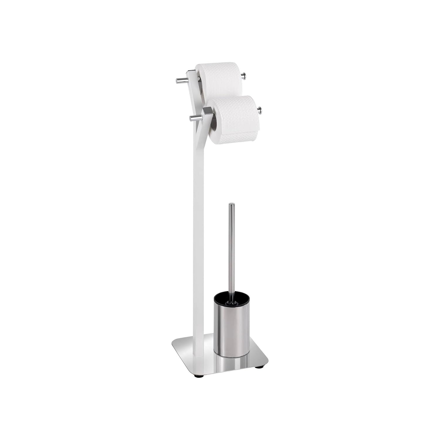 Avilia Piantana da Terra ad Albero Portarotolo e Porta Scopino in Acciaio Inox - Utile per Carta Igienica e Scopino WC, Design Pratico e Stabile, Bianco, 20x73.5x20cm