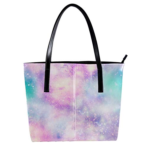 Preisvergleich Produktbild Modische Damen-Handtasche aus Mikrofaser-Leder, alle Übereinstimmungen, Damen-Handtaschen Schultertaschen für Frauen, romantisch, rosa Traum, 39,9 x 29 x 8,9 cm