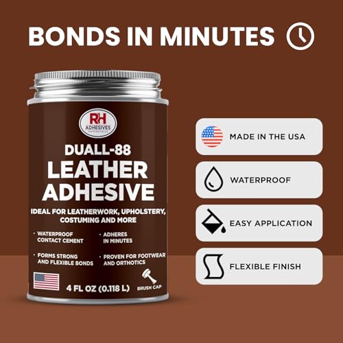 Duall-88 Leather Adhesive, 4 oz. can - Leather Repair Glue, Crafting, DIY, Upholstery, Waterproof, Heat Resistant, Flexible, Long Lasting, High Strength, RH Adhesives