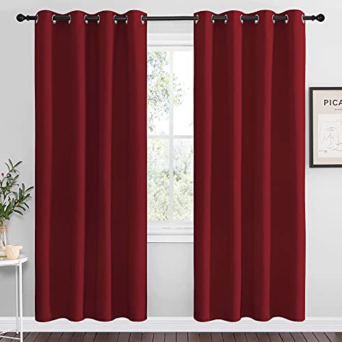 Image of NICETOWN Christmas Blackout Curtain Panel Grommet - Home Decorations Thermal Insulated Solid Grommet Top Blackout Living Room Panels /Drapes for Gift (Burgundy Red, 1 Pair, 55 x 78-Inch)