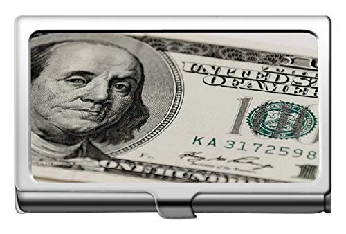 Silber Metall Zigarettenetui, Dollar Ben Franklin Capital Halten Visitenkarten in einwandfreiem Zustand