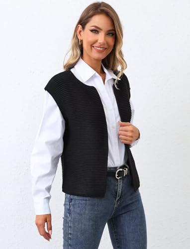 Image of TZLDN Womens Sweater Vest Tops Sleeveless Open Front Cardigan Cap Sleeve Round Neck Knit Crop Tops Casual Work Tank