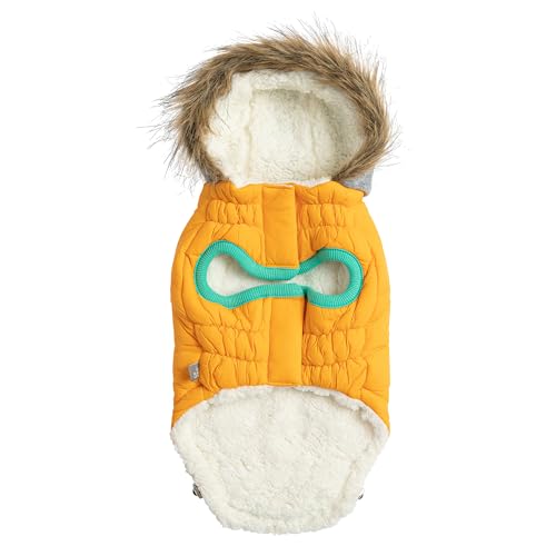 GF Pet Dog Parka Jacket Winter Sailor Warm Coat for Dogs Fleece Lined Vegan Fur Hooded Bodywarmer - Yellow - Medium - Image 2