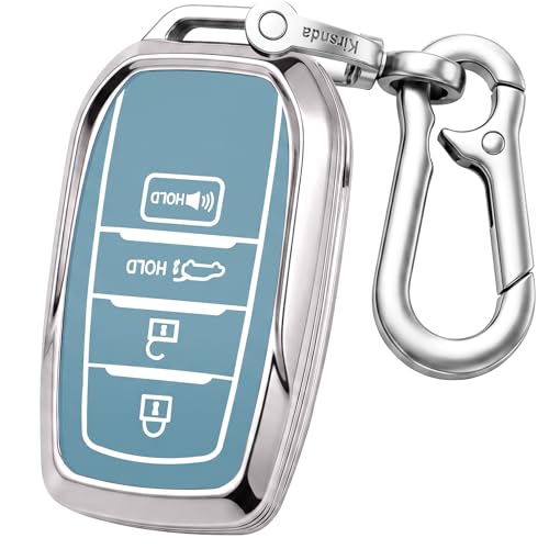 Kirsnda key fob cover Compatible with toyota Venza RAV4 Highlander Sienna Fortuner Prius ect Smart Remote key Accessories,TPU Protection Key Case,B model-New Silver blue