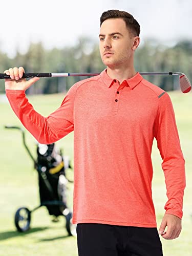 Marami Mens Polo Long Sleeve - Upf Quick Dry Fishing Running Tennis Outdoor Classic Collared Golf Shirt Red Size Xl #TOP2