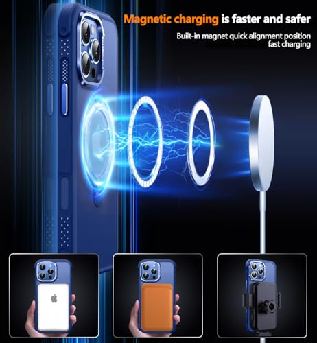 Reukdnv [Invisible 360° Spin Stand Magnetic Ring for iPhone 16 Pro Case [Compatible with MagSafe][Translucent Matte Back] Military Drop Protection Shockproof Cover with Kickstand 6.3", Deep Blue by Reukdnv - Used condition - Image 2