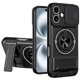 MODFYN Custodia per Apple iPhone 16 Plus con Protezione Fotocamera,Antiurto Grado Militare Armor Bumper Case con 360°Anello Supporto Case Cover per iPhone 16 Plus.Black