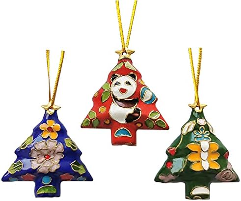 3 Pack Handmade Cloisonne Christmas Tree Ornaments Spring Summer Autumn Winter Hanging Charms Tree Decorations for Home Holiday Party Decor Collection Art Gifts Colorful 2.17 Inch