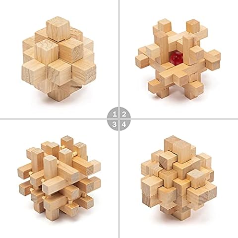 PAMRAY Denkspiele 3D IQ Puzzle Spielesammlung 4 Knobelspiele Set Denksportaufgaben Cube Geschenk Cover