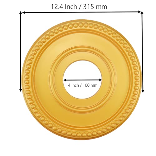 Image of 2 Pieces PU Ceiling Medallion,Ceiling Cover Plate Round Home Lighting Ceiling Medallion Decorative Ring for Light Fixtures Ceiling Fans Chandeliers,Gold