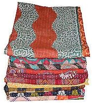 Indian Vintage Reversible Handmade Blanket Kantha Throw Hippie Bohemian Cotton Saree Made Assorted Kantha Bedspread Rally Quilt (10)