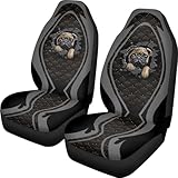 Poceacles Pug Dog Black Grey Universal Car Seat Covers for Car Truck Sedan SUV 2 Packs, Automotive Front Seat Covers, Breathable Bucket Seat Cover, Protective Car Interior Accessories