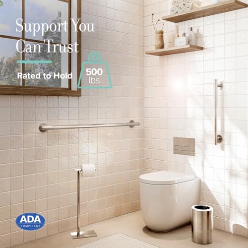 Image of Gatco 857 Latitude II Bathroom Grab Bar, Stainless Steel Safety Support Handle for Shower and Bathtub Wall Mount, 36-Inch