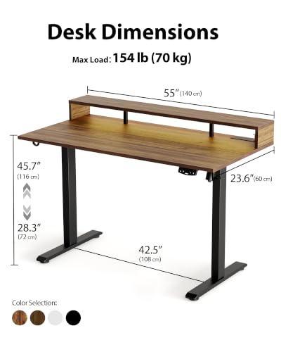 Image of Agilestic 55 x 24 Inch Electric Standing Desk with Shelf, Height Adjustable Desk with Power Outlets & LED, Sit Stand Up Table with Monitor Stand, Computer Workstation, Dark Walnut