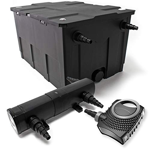 Set: Bio filtro para estanque 60.000 l 24 W UVC clarificador 80 W Bomba jardin