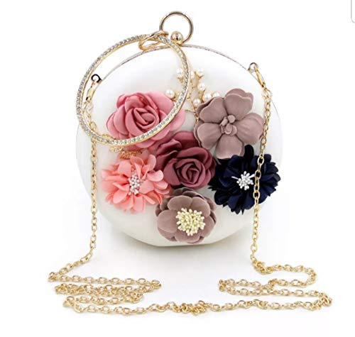 Image of TOOBA Handicraft Women's Round Shape Clutch Bag Purse | Floral Bag, Bridal Purse & Party Handbag Design with Ring Handle - Wedding & Special Occasion Clutch