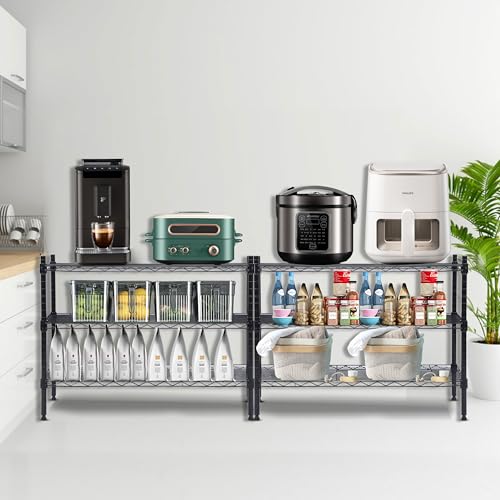 HealSmart Heavy Duty 3-Tier Shelving Units - Adjustable Wire Shelves with 750 lbs Capacity (250 lbs per Shelf), 30" D x 14" W x 24" H, Black, 3 Levels, Storage Shelf with Wheels & Leveling Feet - Thumbnail 2