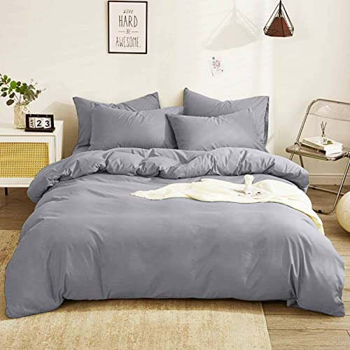 Nanko King Duvet Cover Set Grey Solid 104X90 Soft Microfiber 3Pc Set (1 Cover 2 Pillowcase) With Zip Ties, Quilt Comforter Bedding Covers For Men Women - Modern Rustic Farmhouse Bedroom Decor, Gray #TOP3