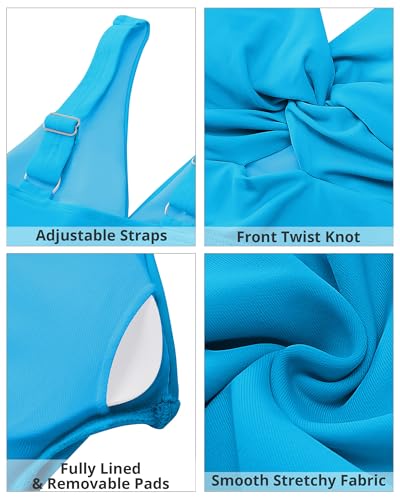 Image of GRAPENT Bikini Tops for Women Cropped StrapCore Tankini Tops Beach Padded Knot Twist Cut Out Adjustable Swimwear Top Only