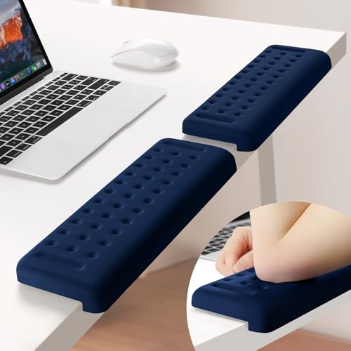 Sushret L-Shaped Desk Elbow Pad for Desk, 2-Pack Memory Foam Elbow Rest & Cushion for Table Edge Support, Non-Slip Ergonomic Armrest for Palm, Wrist & Forearm, Office Home, Separate Design,Dark Blue